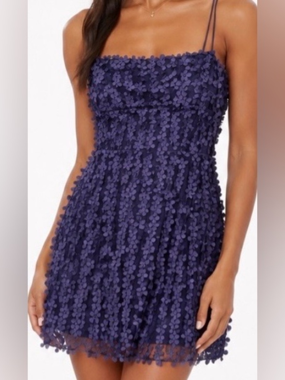 Anthropologie 3D Floral Embellished Mini Dress Pockets Sz L Purple Blue Party
